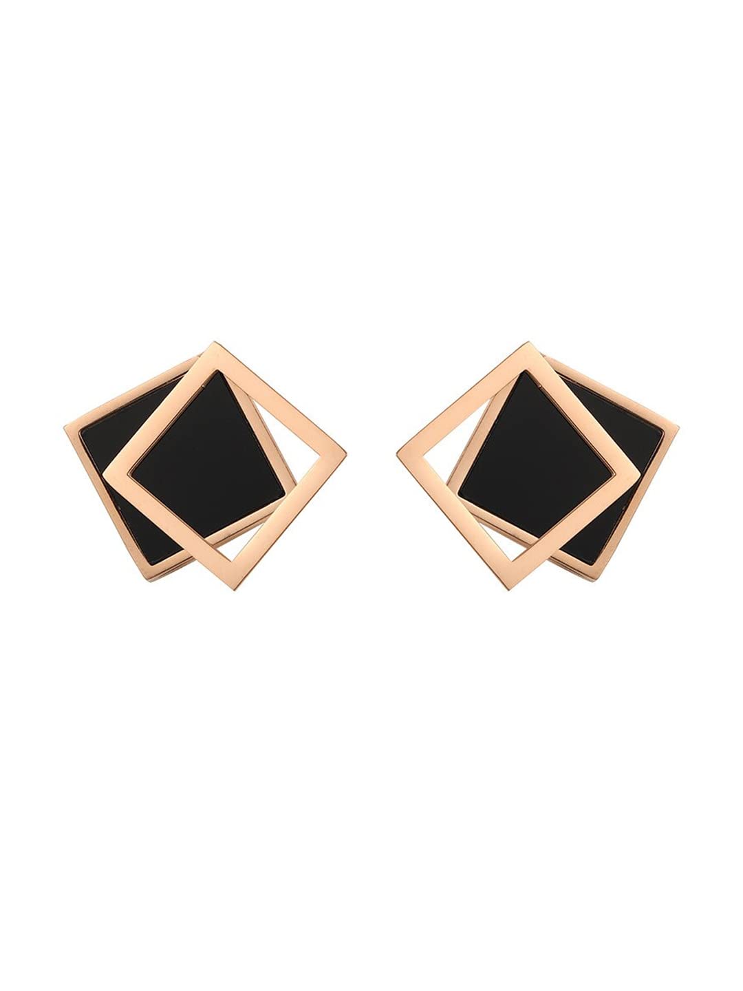 Yellow Chimes Stud Earrings for Women Western Rose Gold Plated Stainless Steel Black Square Studs Earrings For Women and Girls