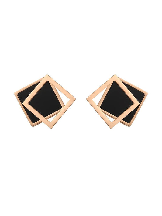 Yellow Chimes Stud Earrings for Women Western Rose Gold Plated Stainless Steel Black Square Studs Earrings For Women and Girls