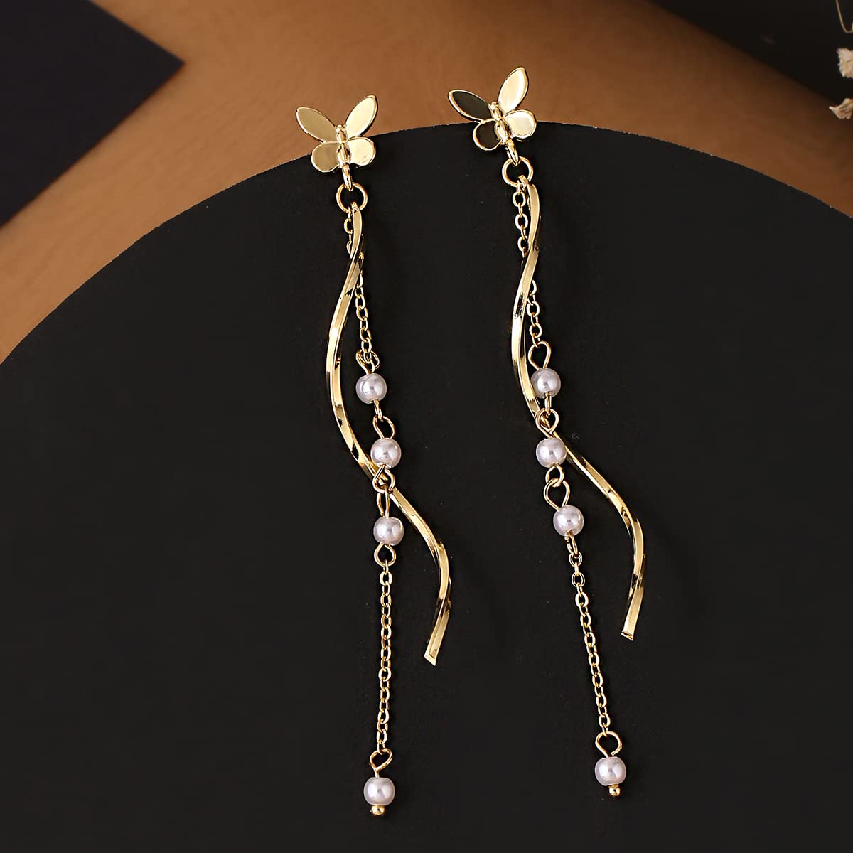 Yellow Chimes Earrings For Women Gold Tone Butterfly Shape Stud Twist Wire Drop Dangle Earrings For Women and Girls