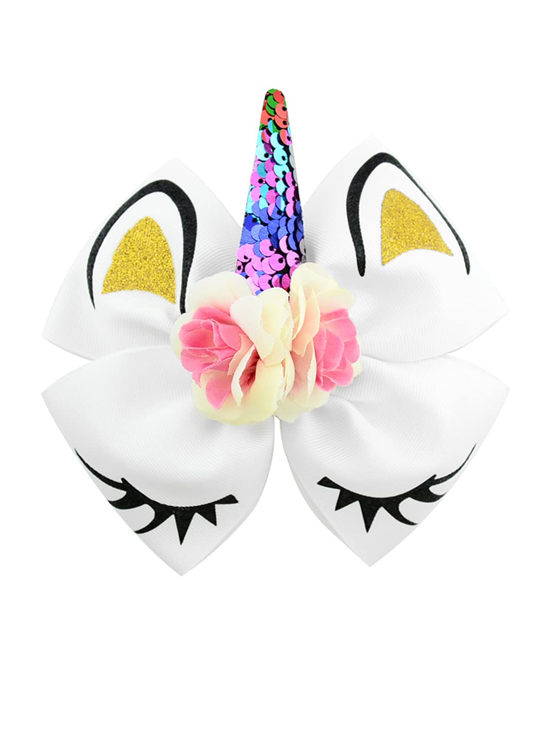 Melbees by Yellow Chimes Set of 2 Pcs Big Unicorn and Bow Shape Big Hair Clips Hair Acessories for Girls and Kids (Pack of 2), Multi-Color, Medium (YCHACL-KD014-MC)