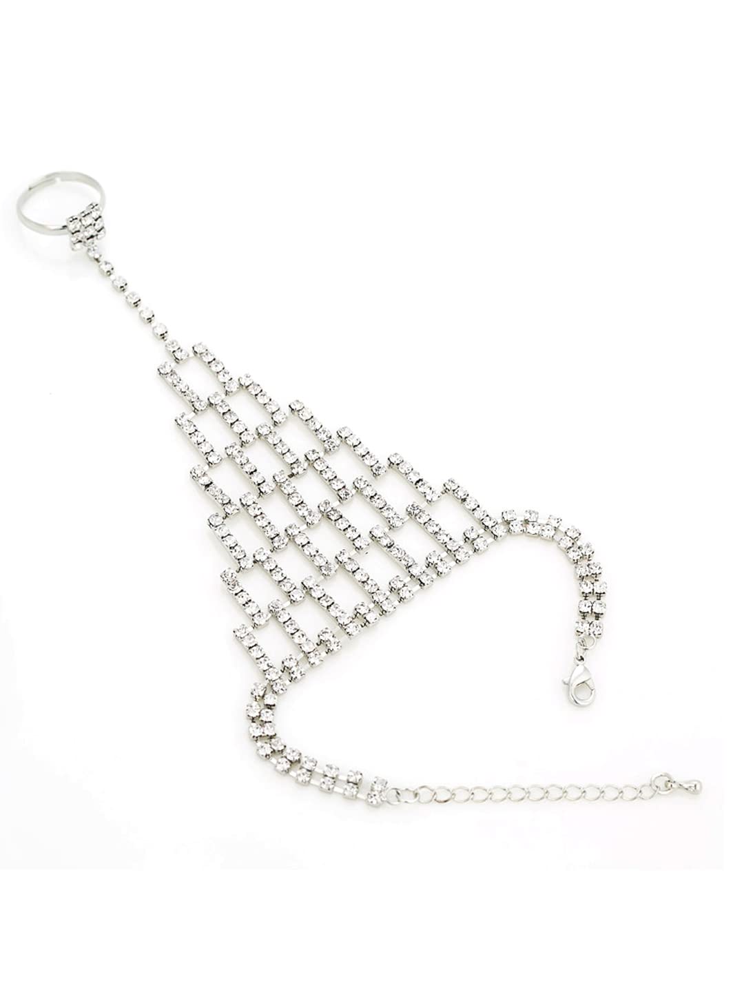 Yellow Chimes Ring Bracelet for Women and Girls Bracelet With Ring for Girls | Silver Toned Crystal Studded Ring Bracelet | Birthday Gift For girls and women Anniversary Gift for Wife