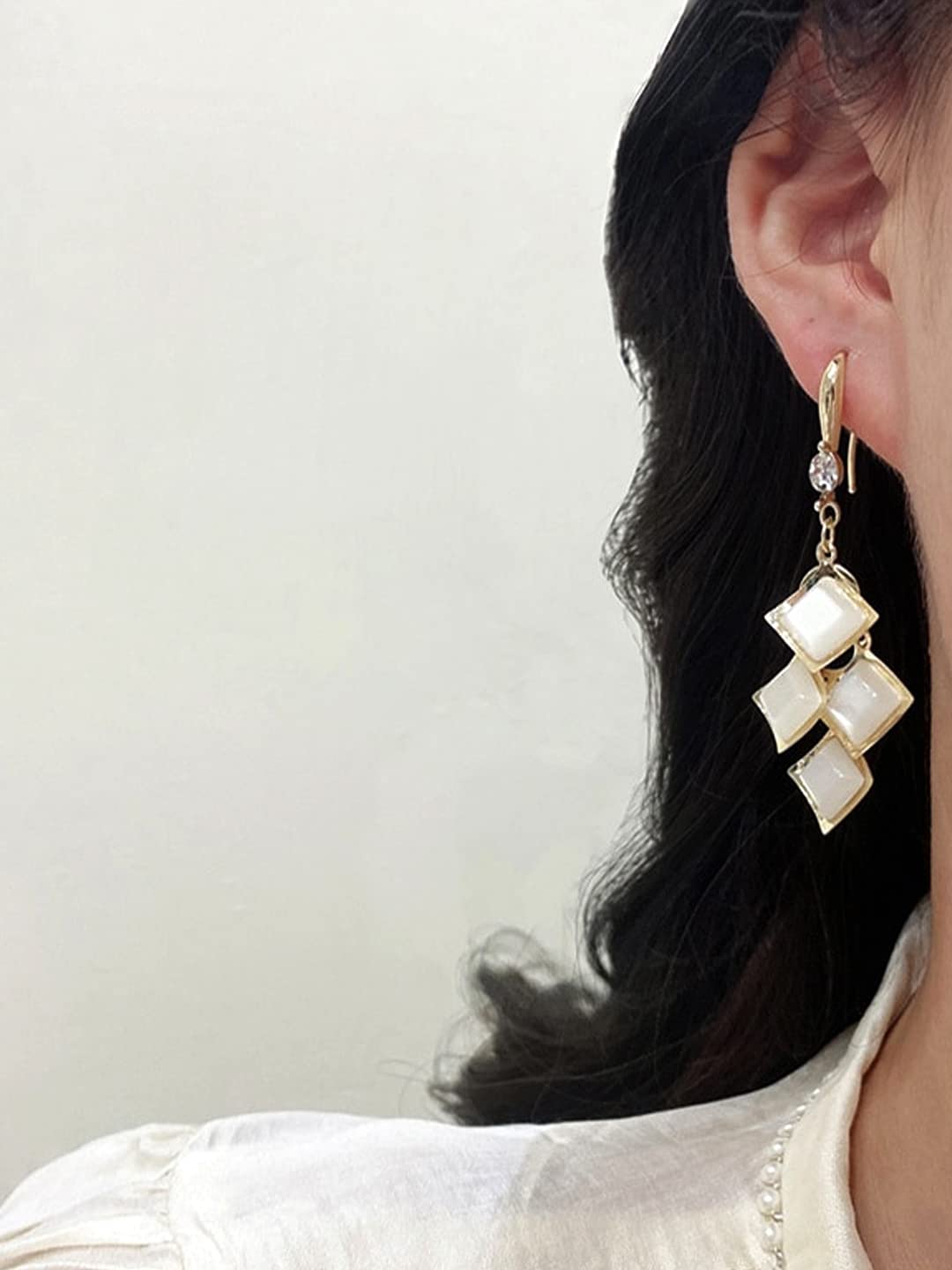 Yellow Chimes Earrings For Women White Color Crystal Studded Geometrical Shape Drop Earrings For Women and Girls