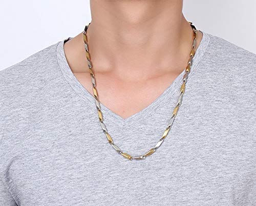 Yellow Chimes Classic Stainless Steel Dual Toned Rice Chain Necklace by Yellow Chimes Silver Plated Chain for Men (Silver, Gold) (YCSSCH-214RICE-GLSL)