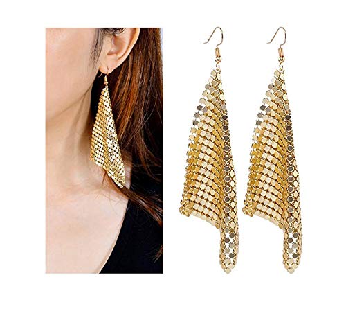 Yellow Chimes Tassel Earrings for Women Metallic Mesh Grid Sequins Golden Tassel Long Drop Earrings Women and Girls.