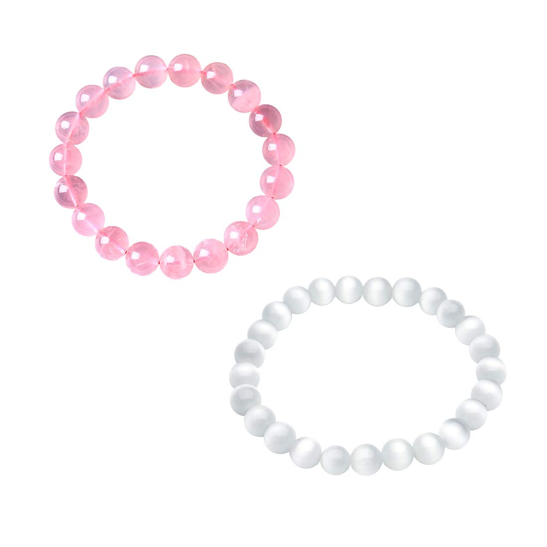 Yellow Chimes Latest Fashion Reiki Healing Natural Stone Pink White Beads Combo Stretchable Unisex Bracelets Set for Men and Women, Medium