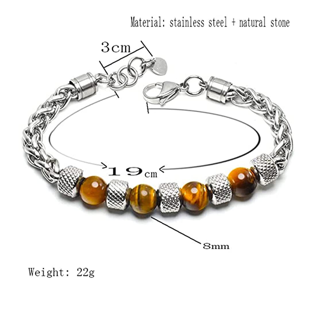 Yellow Chimes Beads Bracelet for Men Stainless Steel High Polished with Handmade Tiger Eye stones Bracelet for men and Boys.