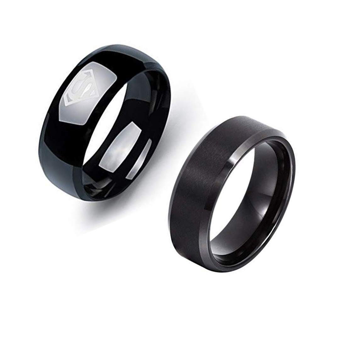 Yellow Chimes Rings for Men Combo of 2 PC Ring Stainless Steel Superman Black Band Rings Set for Men and Boys. (10)
