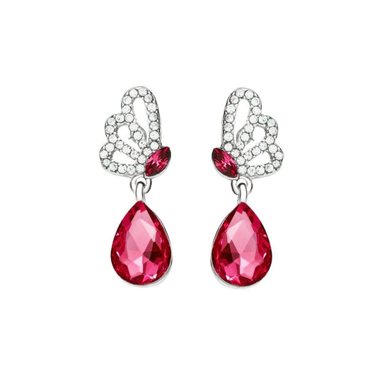 Kairangi Earrings for Women and Girls | Sparkling Pink and White Color Crystal Drop| Butterfly Shaped Western Alloy Drop Earrings | Birthday Gift for girls & women Anniversary Gift for Wife