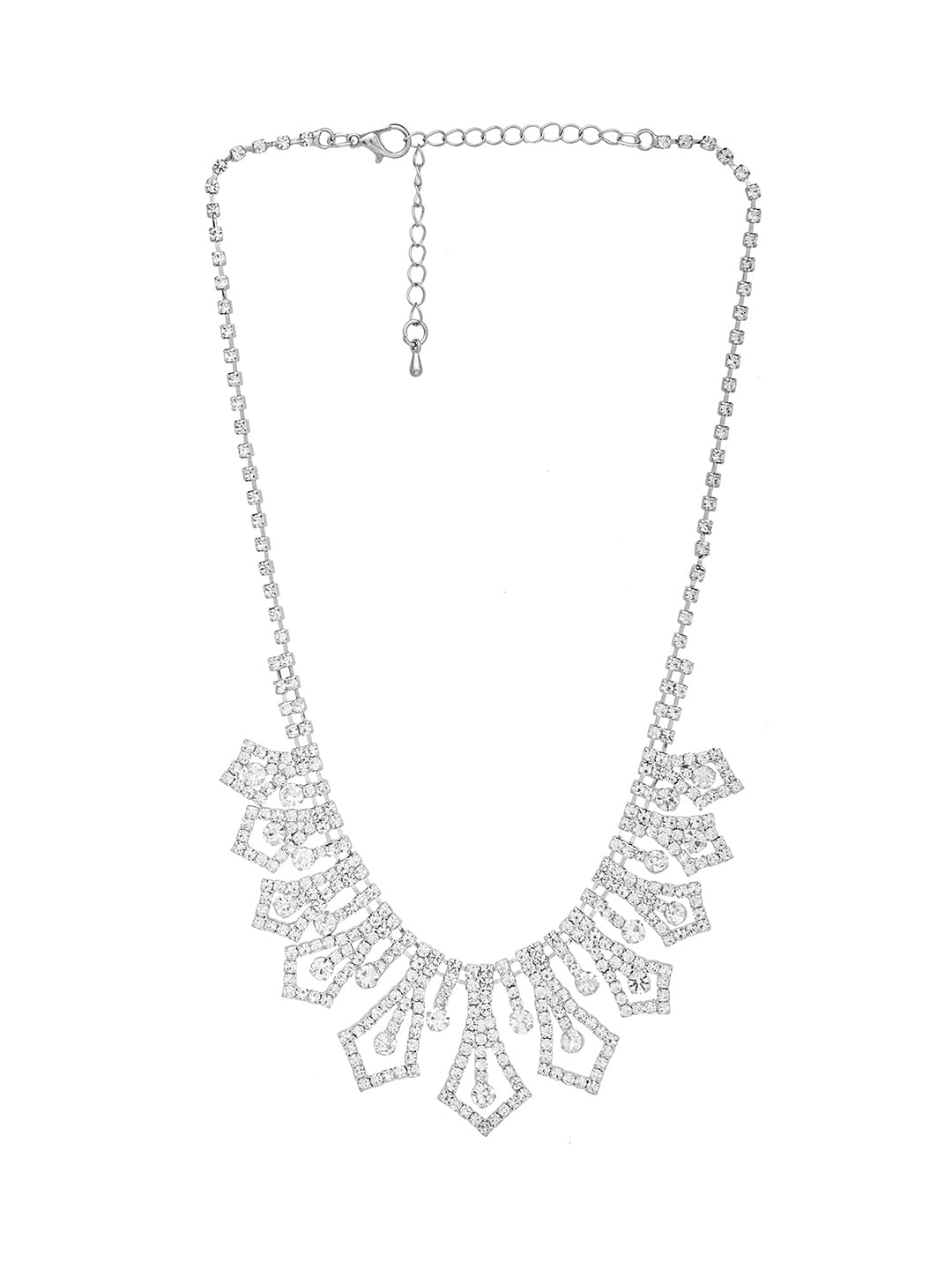 Yellow Chimes Jewellery Set with White Crystal Studded Classic Design Silver Plated Necklace Set for Women and Girls