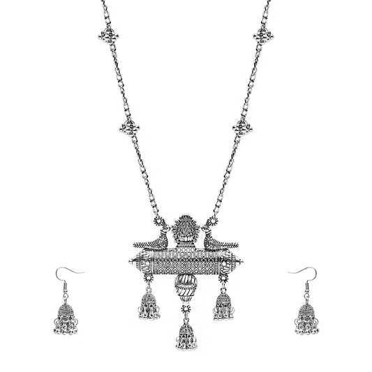 Yellow Chimes Jewellery Set for Women and Girls Traditional Silver Oxidised Jewellery Set | Silver Oxidized Necklace Set | Birthday Gift For Girls & Women Anniversary Gift for Wife