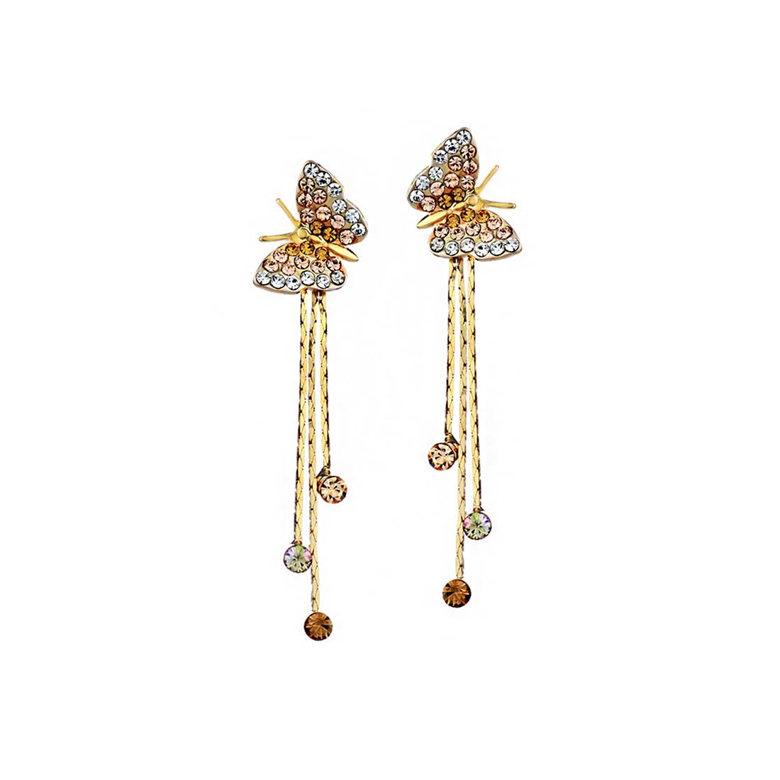 Kairangi Danglers Earrings for Women Butterfly Shaped Gold Plated Crystal Dangler Earrings for Women and Girls