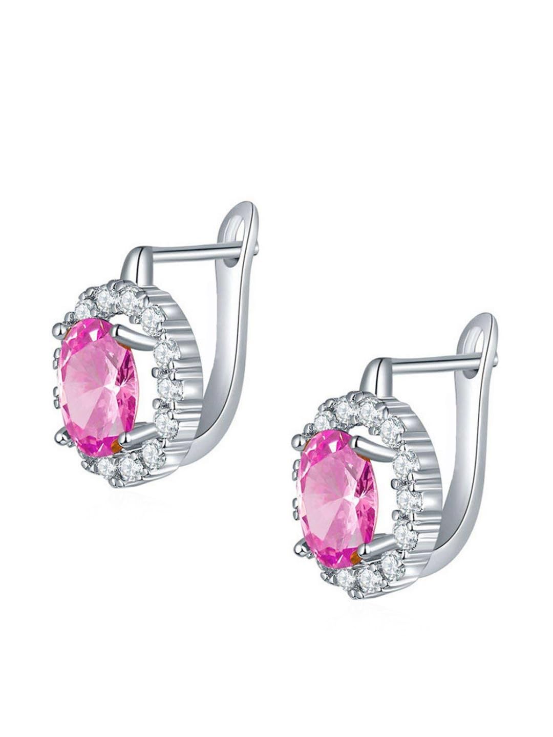 Kairangi Clip On Earrings for Women Pink Crystal Silver Plated Clip On Stud Earrings for Women and Girls