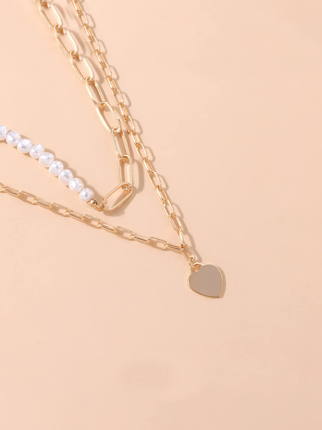 Yellow Chimes Necklace For Women Gold Toned Pearl Studded Multilayer Heart shaped Charm Chain Necklace For Women and Girls