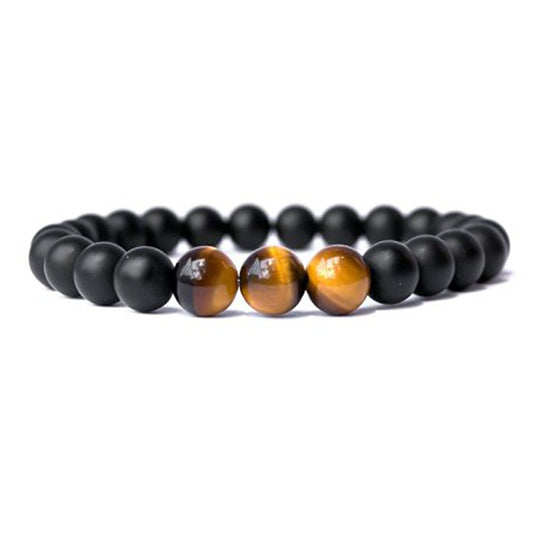 Yellow Chimes Reiki Healing Black Natural Tiger Eye Stone Beads Matte Three Lucky Beads Bracelet for Men and Boy's