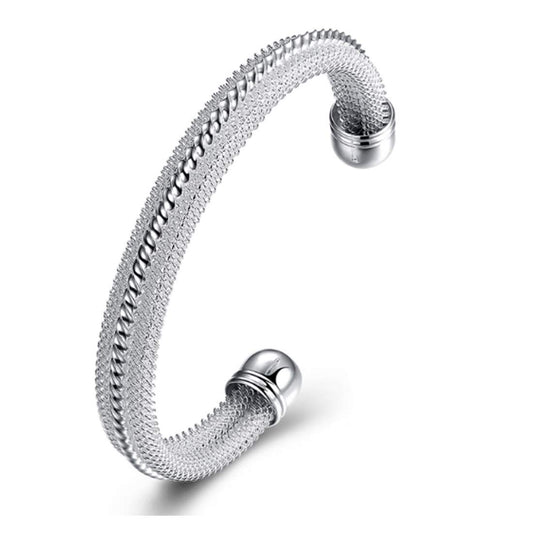 Yellow Chimes Adorable Twisting Line Casual Bangle Style Silver Plared Open Kadaa Bracelet for Women and Girl's