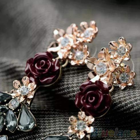 Yellow Chimes Elegant Rose Flower Rhinestone Crystal Dangle Earrings For Women and Girl's