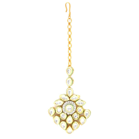 Yellow Chimes Maang Tikka for Women Kundan Mangtika Traditional Gold Plated Ethnic Maang Tikka for Women and Girls