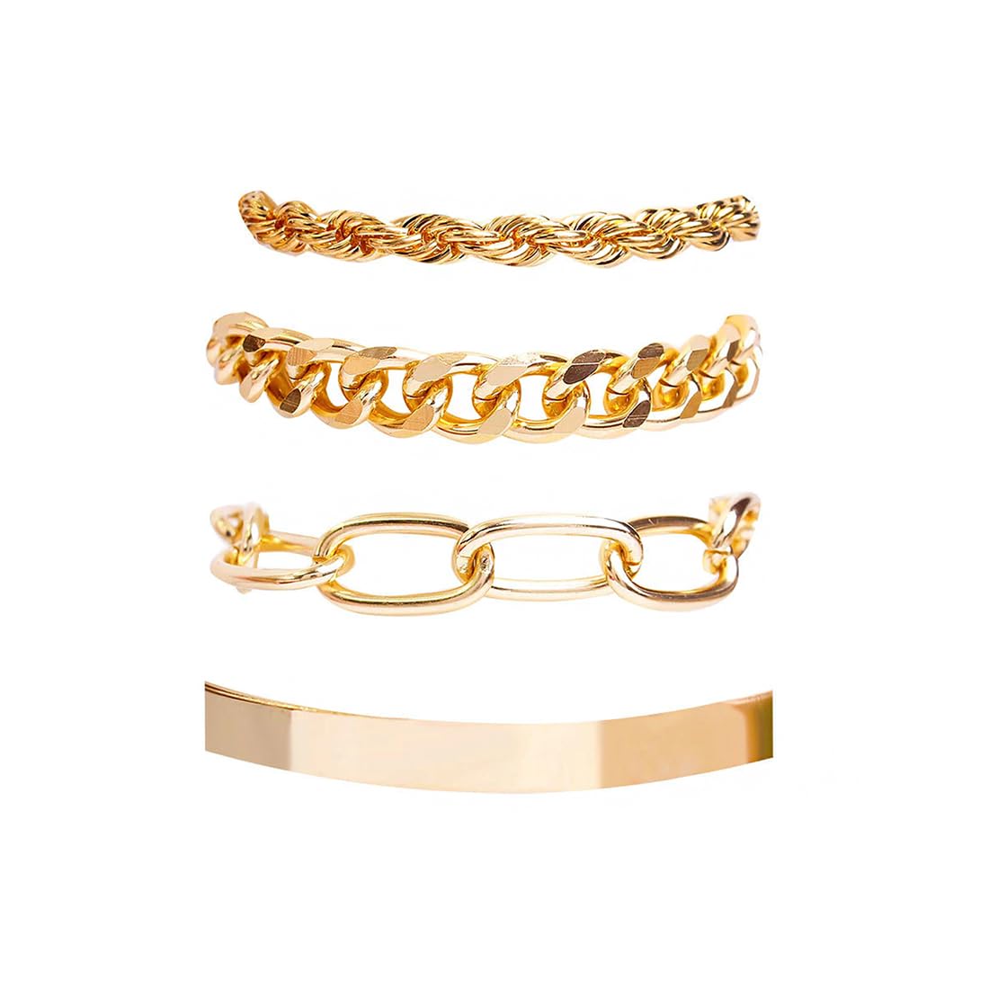 Kairangi Combo Bracelets for Women 4 Pcs Gold Plated Bracelet Multilayer Stack Style Chain Bracelets Set for Women and Girls