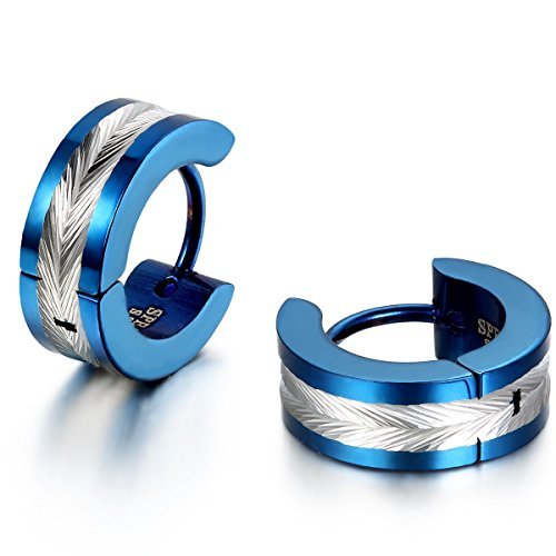 Yellow Chimes Hoop Earrings for Men Metallic Blue Western Style 316L Stainless Steel Hoop Earrings for Men and Women