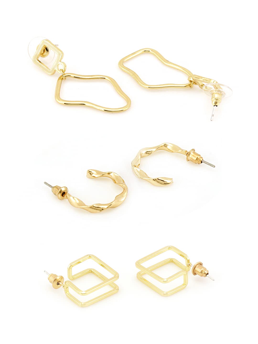 Yellow Chimes Combo of 3 Pairs Latest Fashion Gold Plated Geometric Design Drop Earrings for Women and Girls, Medium (YCFJER-16GEOMTRC-C-GL)