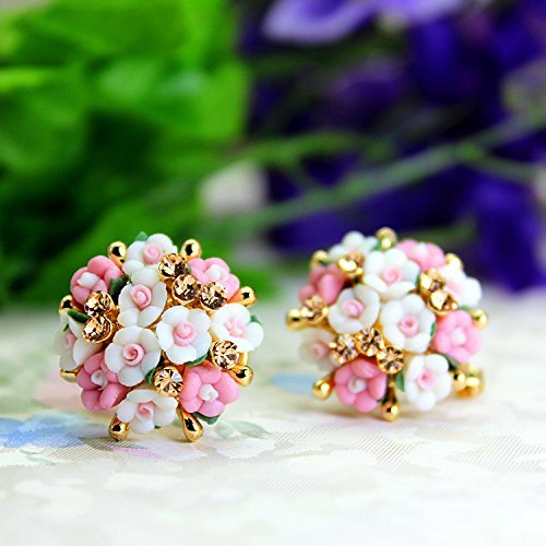 Yellow Chimes Stud Earrings for Women Pink Floral Gold Plated Stud Earrings for Girls and Women