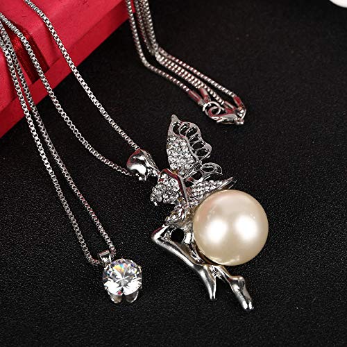 Yellow Chimes Long Chain Necklace for Women Dual Chain Pendant for Girls Angle on Pearl Long Chain Pendant Necklace for Women and Girls