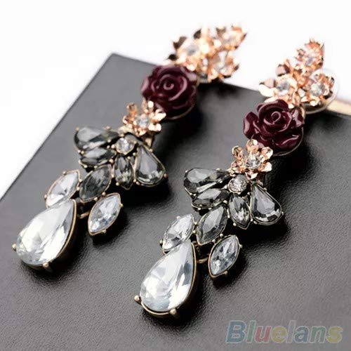 Yellow Chimes Elegant Rose Flower Rhinestone Crystal Dangle Earrings For Women and Girl's