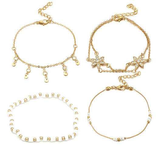 Yellow Chimes Anklets for Women & Girls Fashion Layered Anklets for Women|Gold Tone Multilayer Floral Designed Beads Anklets Payal for Women|Birthday Gift For girls & women Anniversary Gift for Wife