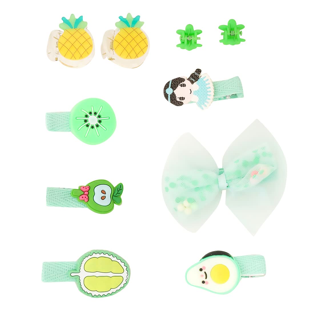 Melbees by Yellow Chimes Kids Hair Accessories for Girls Hair Accessories Combo Set Green 10 Pcs Baby Girl's Hair Clips Set Cute Ponytail Holder Claw Clip Bow Clips For Girls Assortment Gift set for Kids Teens Toddlers