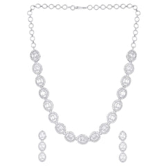 Yellow Chimes Classic Style AD/American Diamond Studded White Rhodium Plated Oval Design Necklace Set Jewellery Set for Women and Girls, Medium (YCADNS-15OVLCRL-WH)