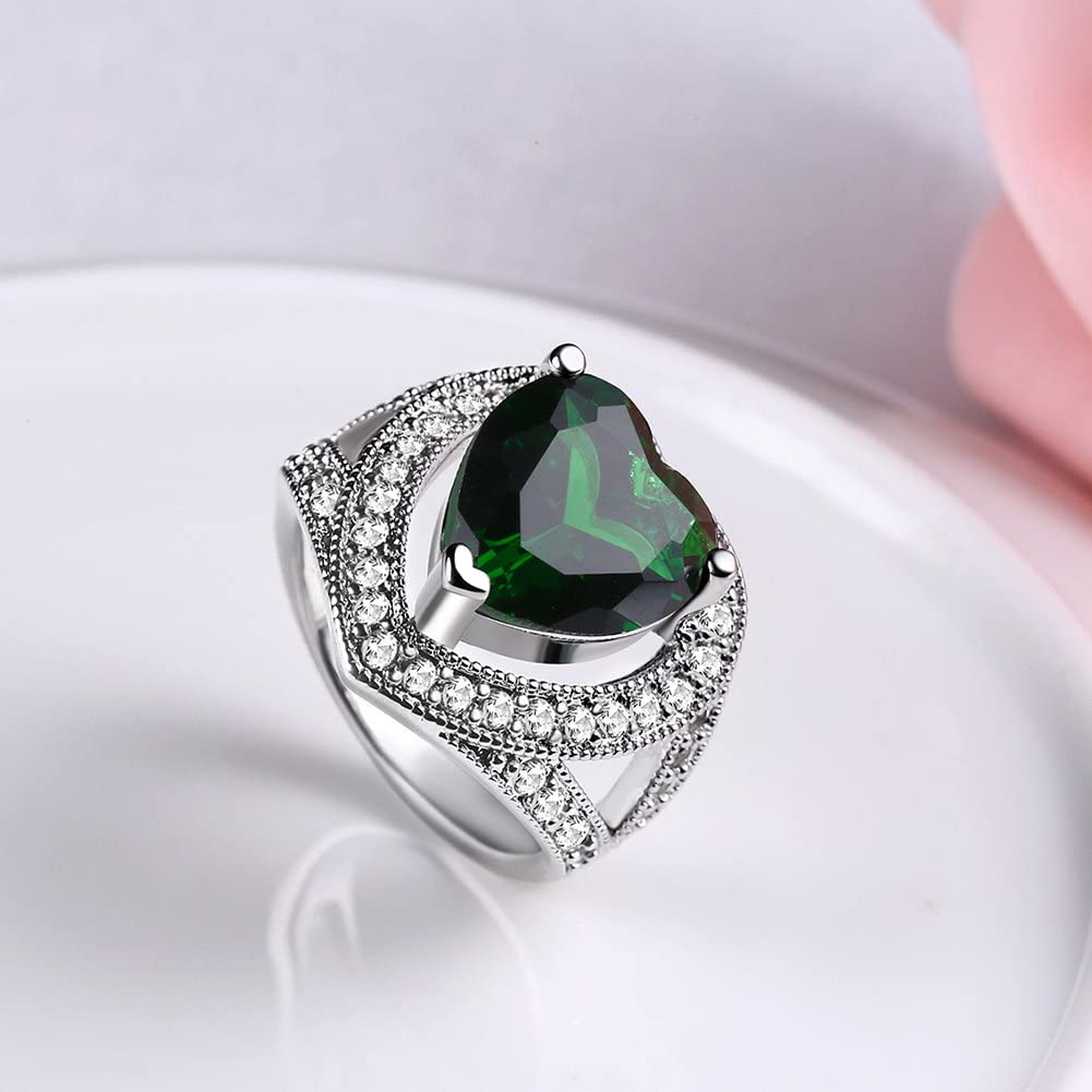 Yellow Chimes Rings for Women Green Emerald Crystal Heart Adjustable Ring Cocktail Style Platinum Plated Ring for Women and Girls.