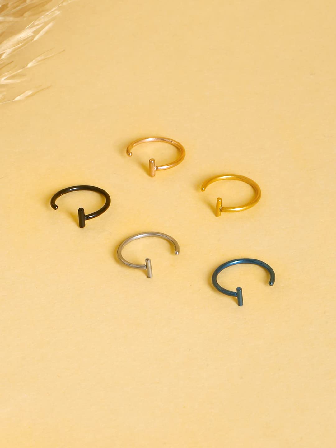 Yellow Chimes Non Piercing Nose Pins for Women Stainless Steel 5 Pcs Combo Multicolor Non Piercing Nose Pins for Women and Girls.