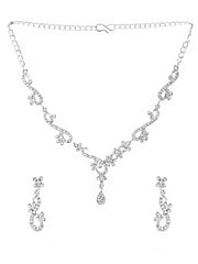 Yellow Chimes Crystal Jewellery Set for Women Silver Plated White Crystal Studded Necklace Set For Women and Girls