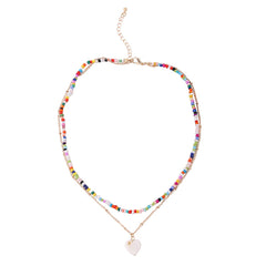 Yellow Chimes Necklace For Women Combo Of 2 Pcs Heart and Colorful Pearl Beaded Charm Necklace Chain For Women and Girls