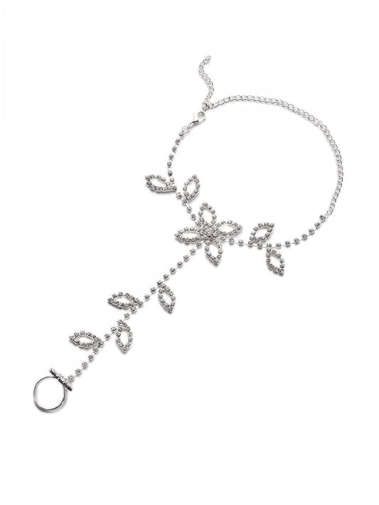 Yellow Chimes Ring Bracelet for Women and Girls Bracelet With Ring for Girls | Silver Toned Leaf Designed Ring Bracelet | Birthday Gift For Girls and Women