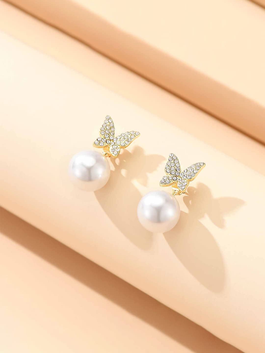 Yellow Chimes Earrings For Wonen Butterfly Shaped Crystal Studded Pearl Drop Earrings For Women and Girls