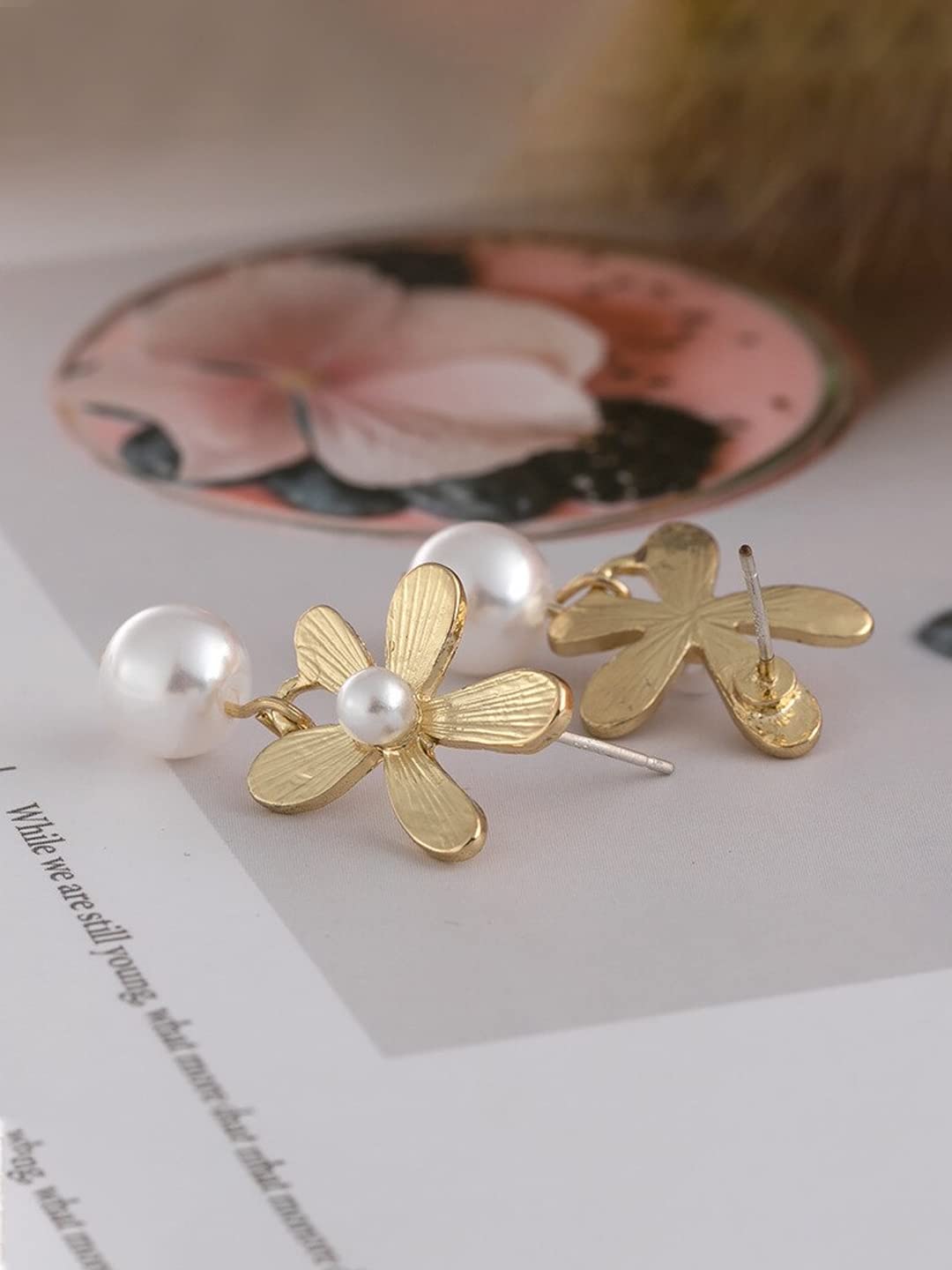 Yellow Chimes Earrings For Women Gold Tone Flower Designed Stud Pearl Hanging Drop Earrings For Women and Girls