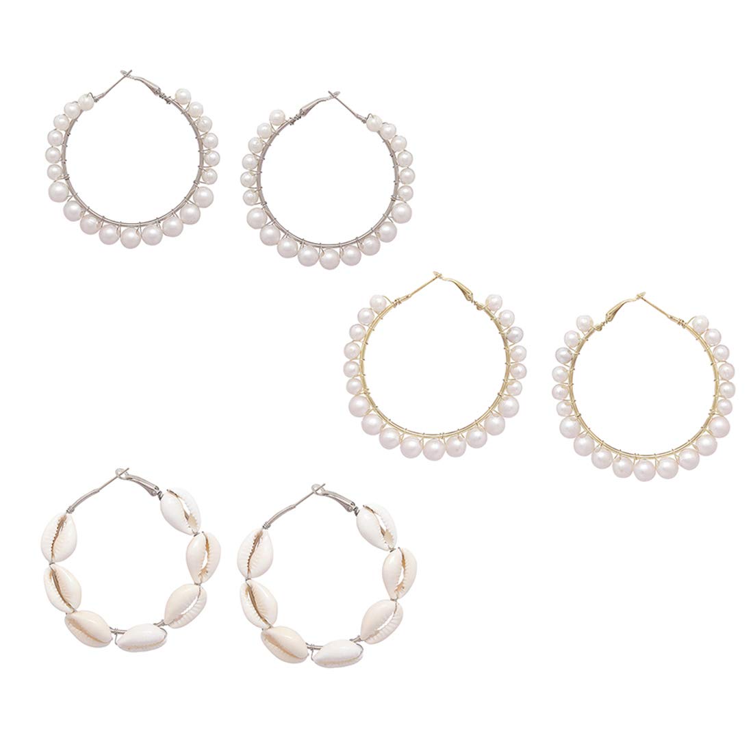 Yellow Chimes Hoop Earrings for Women Combo of 3 Pairs Latest Collection Pearl Hoop Earrings Set for Women and Girls