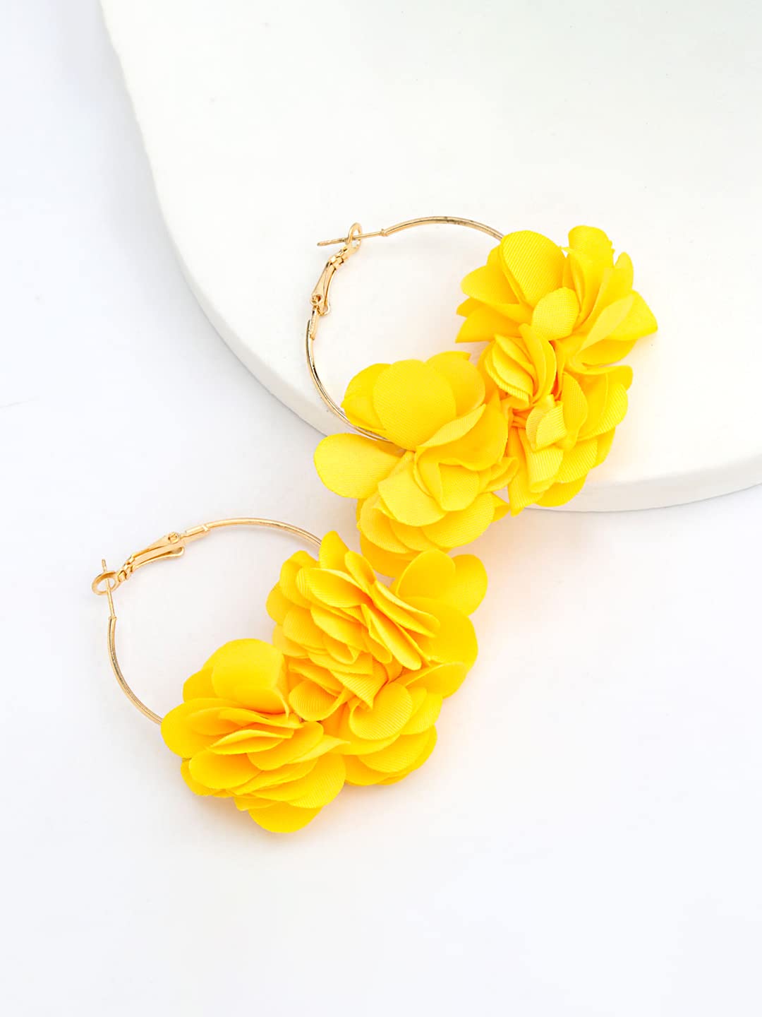 Yellow Chimes Earrings For Women Yellow Color Boho Dangle Lace Cloth Mesh Yarn Chiffon Silk Handmade Flower Layered Petal Circel Hoop Jewelry Earrings for Women and Girls