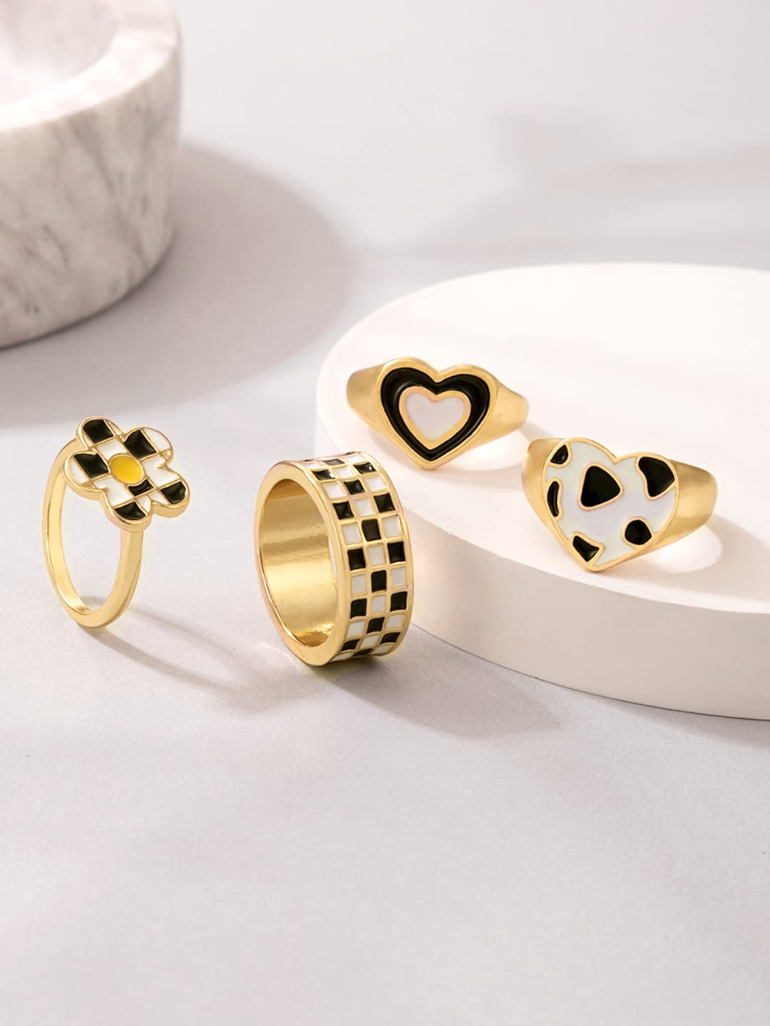 Yellow Chimes Rings for Women Combo of 4 Pcs Stack Rings Gold Plated Midi Finger Knuckle Ring Set for Women and Girls.