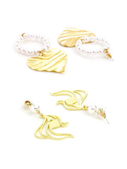 Yellow Chimes Combo of 2 Pairs Latest Fashion Gold Plated Pearl Leaf Face Design Drop Earrings for Women and Girls, Medium (YCFJER-FACEDGN-C-GL)