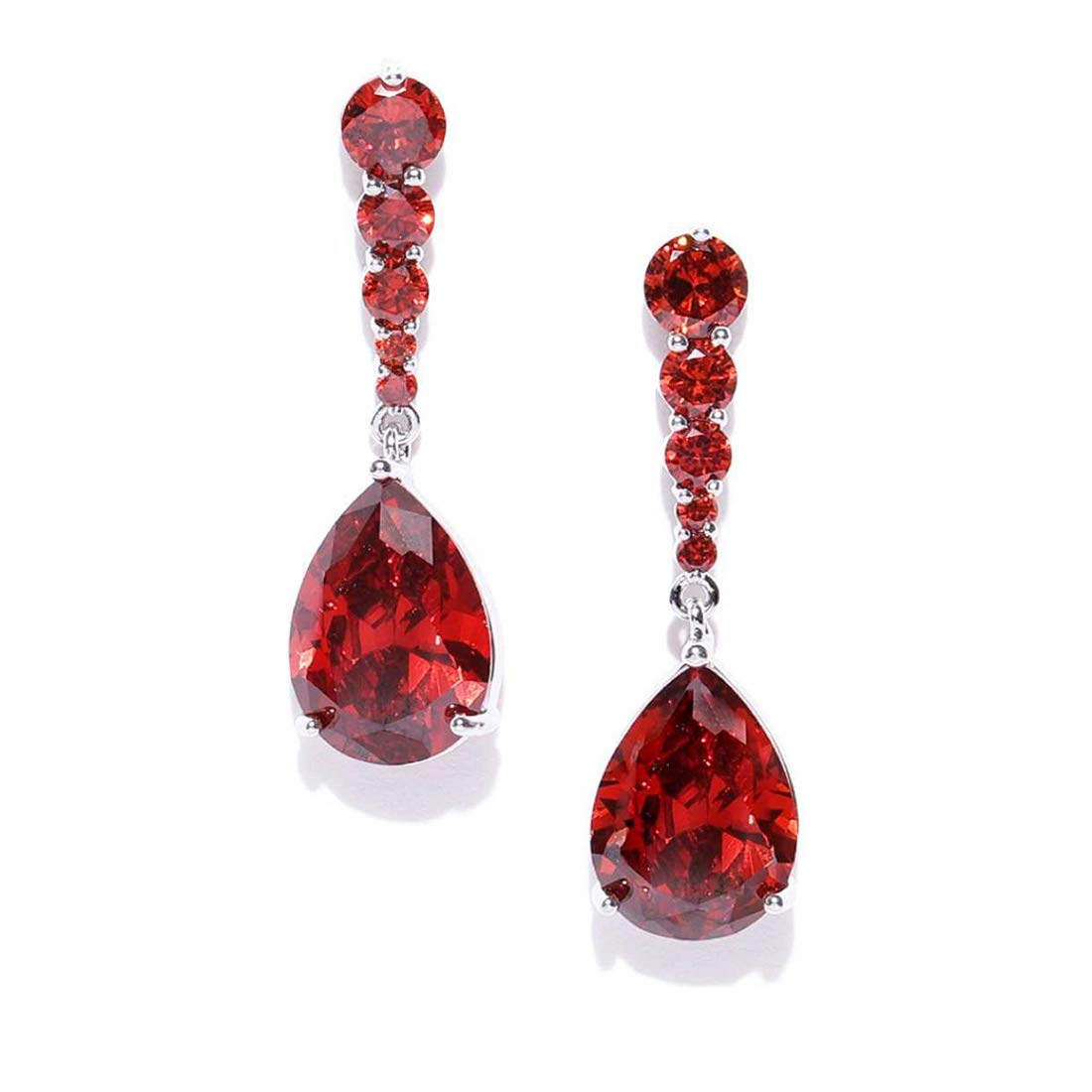 Kairangi Drop Earrings for Women Red Crystal Earrings Elegant Silver Plated Crystal Drop Earrings for Women and Girls.