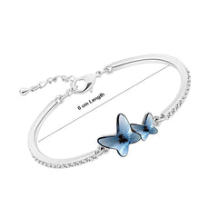 Yellow Chimes Valentine Gift for Girls Silver Plated Blue Butterfly Crystal Bracelet for Women and Girls