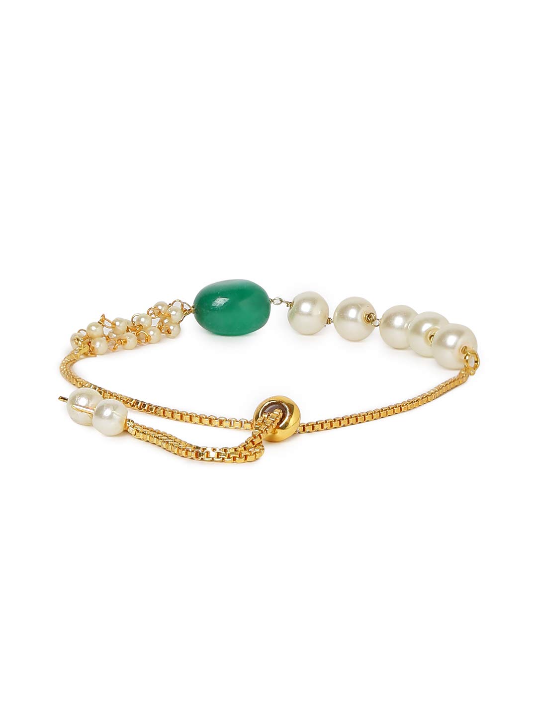 Yellow Chimes Ethnic Design Gold Plated Handmade Green Stone Studded Moti Bandhani Work Bracelet For women & Girls