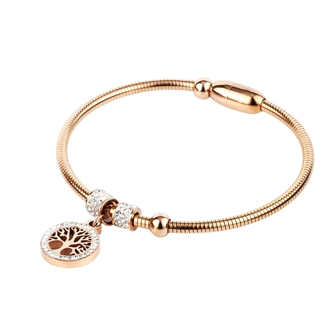 Yellow Chimes Rosegold Bracelet for Women Elegant Stainless Steel Rose Gold Plated Crystal Tree of Life Charm Kada Bracelet for Women and Girls