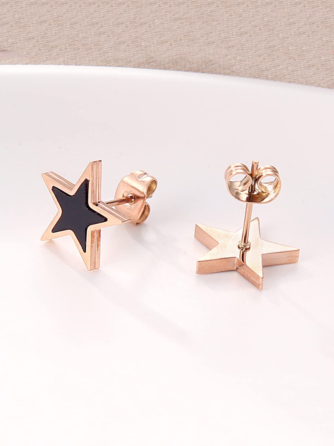 Yellow Chimes Stud Earrings for Women Western Rose Gold Plated Stainless Steel Black Star Shaped Studs Earrings For Women and Girls