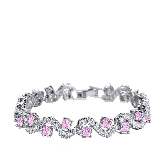 Rich Royal Pink Crystal CZ Designer Bracelet for Women by YELLOW CHIMES (Pink)