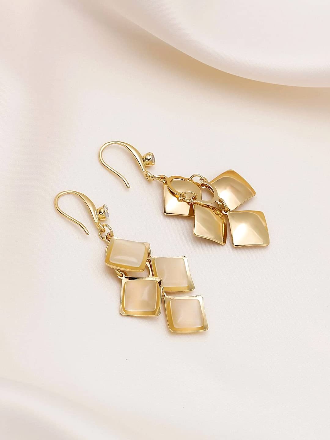 Yellow Chimes Earrings For Women White Color Crystal Studded Geometrical Shape Drop Earrings For Women and Girls