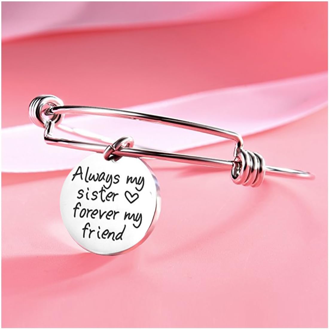 Kairangi Charm Bracelet for Women Sister Message Steel Charm Bangle Bracelet for Girls and Women