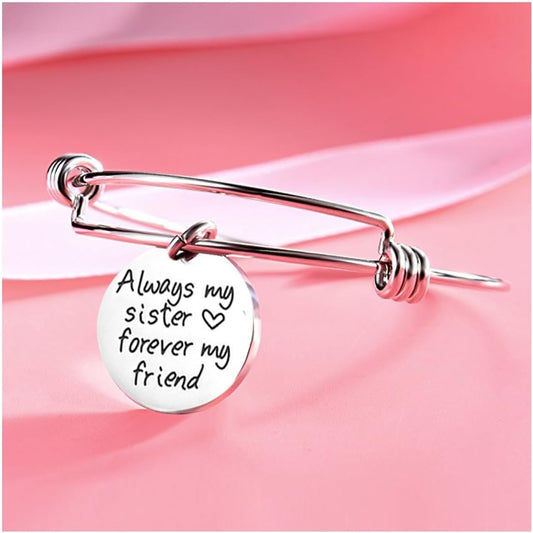 Kairangi Charm Bracelet for Women Sister Message Steel Charm Bangle Bracelet for Girls and Women